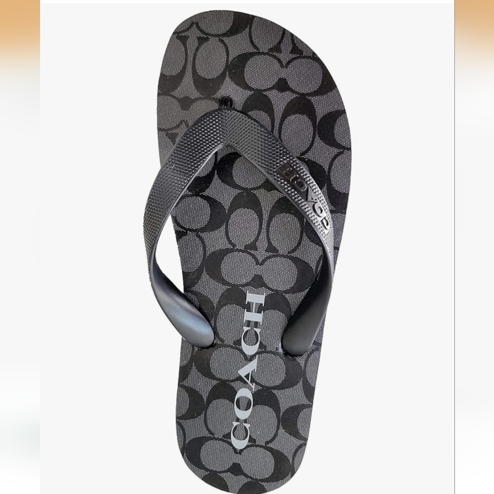 Coach Black Logo Flip Flop Sandals
